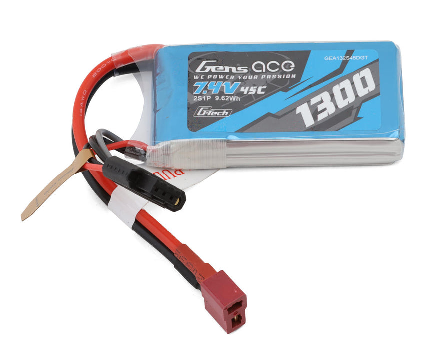 Gens Ace GEA132S45DGT G-Tech 7.4v 1300mAh 2S 45C LiPo Smart Battery with Deans Connector