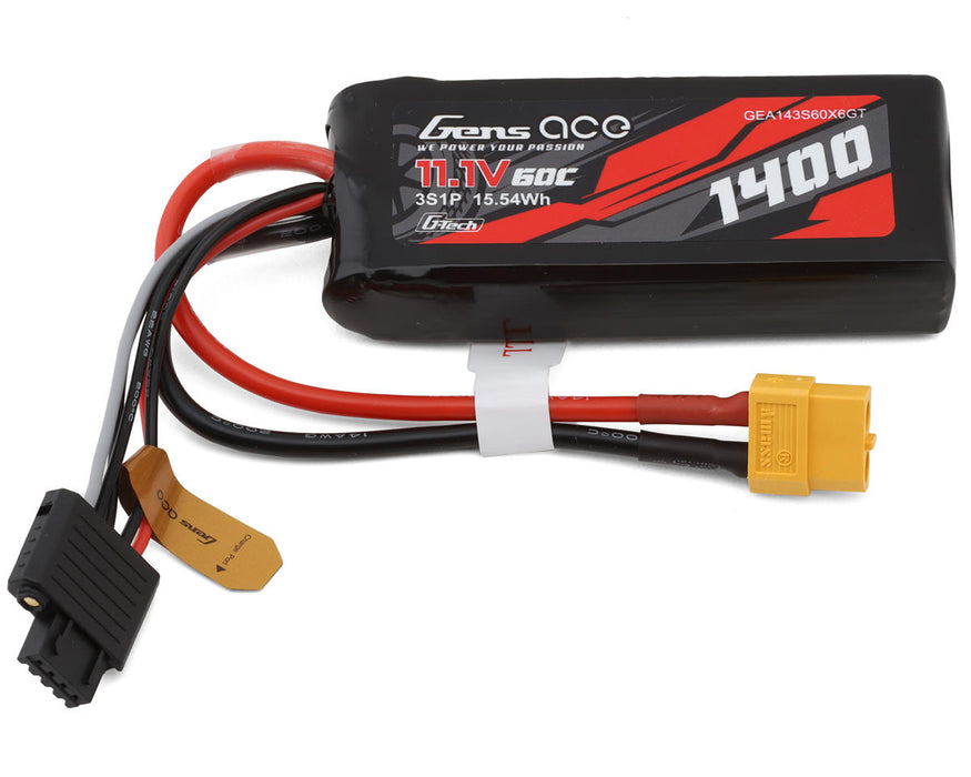 Gens Ace GEA143S60X6GT G-Tech 11.1v 1400mAh 3S 60C Smart LiPo Battery with XT60 Connector