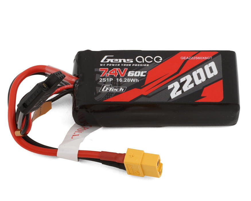 Gens Ace GEA222S60X6GT G-Tech LiPo 7.4v 2200mAh 2S 60C Smart Battery with XT60 Connector