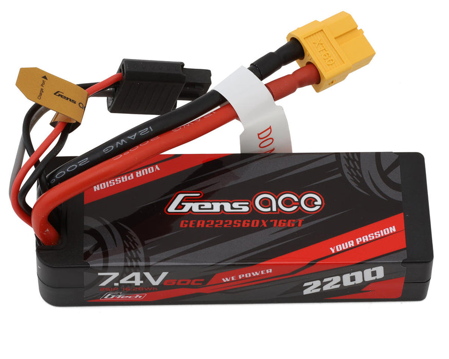 Gens Ace GEA222S60X76GT G-Tech 7.4v 2200mAh 60C Hardcase 2S LiPo Battery Pack with XT60 Connector