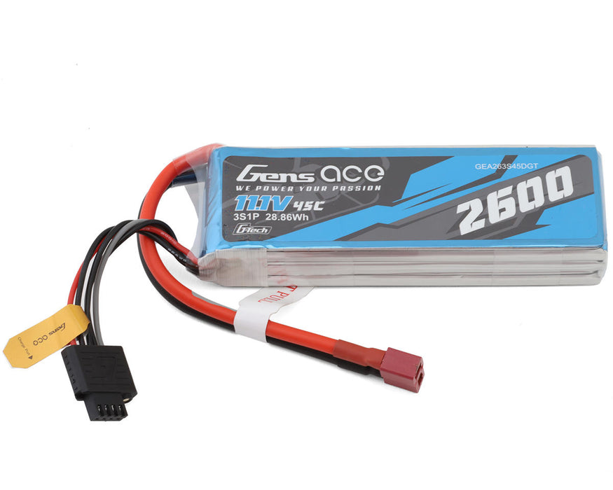 Gens Ace GEA263S45DGT G-Tech 11.1v 2600mAh 3S 45C Smart LiPo Battery with Deans Connector