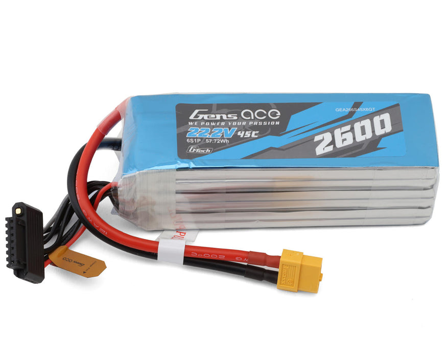 Gens Ace GEA266S45X6GT G-Tech 22.2v 2600mAh 6S 45C LiPo Smart Battery with XT60 Connector