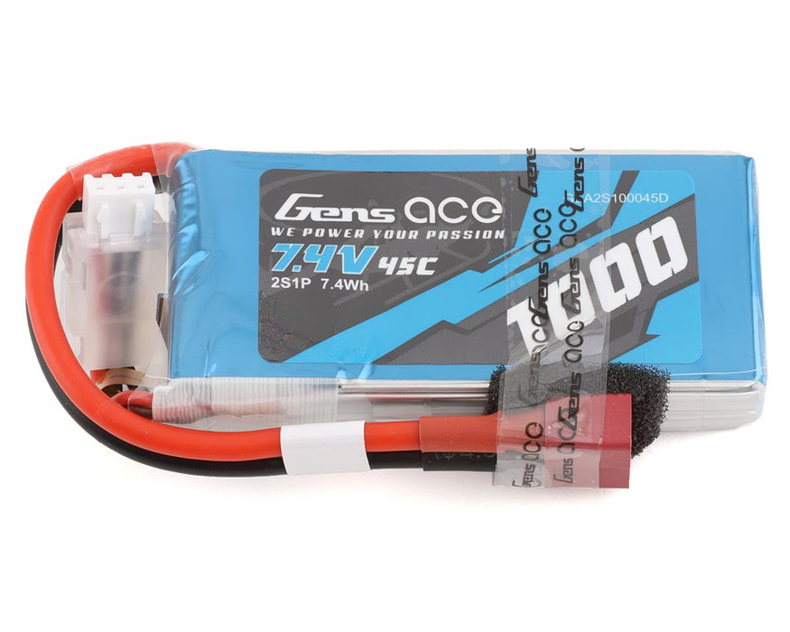 Gens Ace GEA2S100045D 7.4v 1000mAh 45C 2s LiPo Battery with Deans Connector