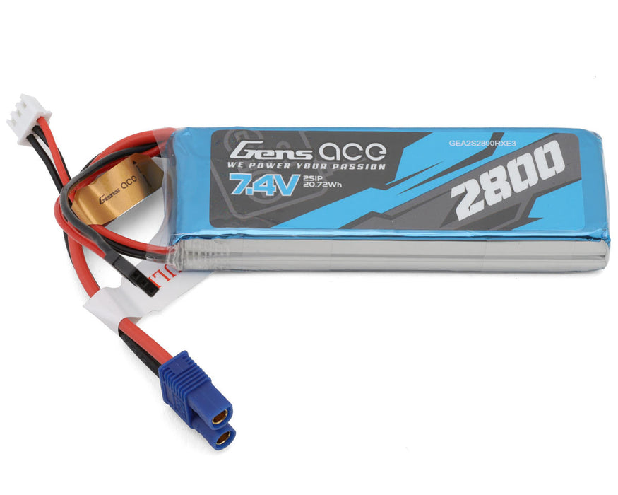 Gens Ace GEA2S2800RXE3 7.4v 2800mAh 2S RX LiPo Battery Stick Pack with JR & EC3 Connectors
