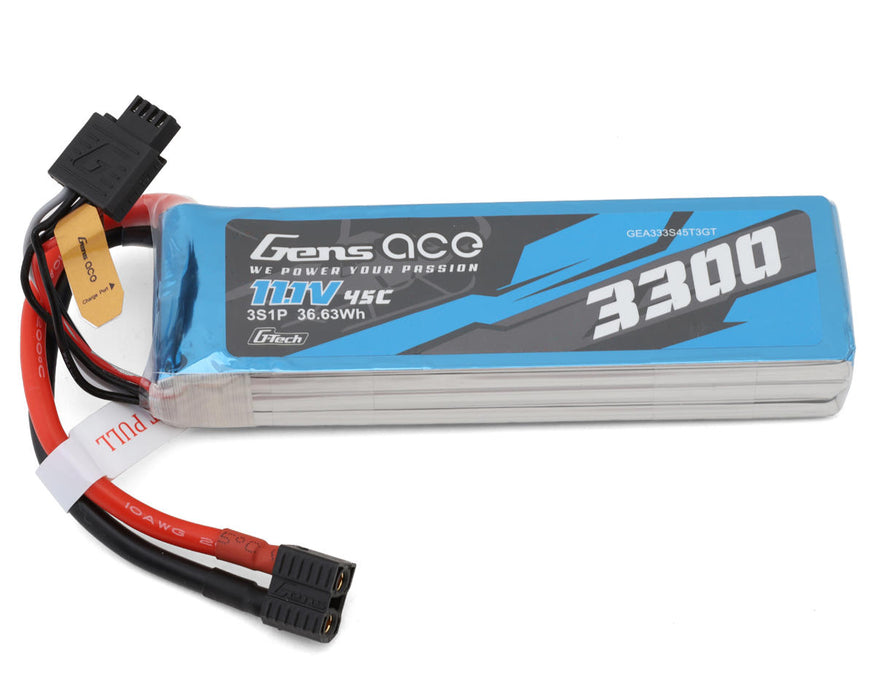 Gens Ace GEA333S45T3GT G-Tech 11.1v 3300mAh 3S 45C Smart LiPo Battery with Universal Connector