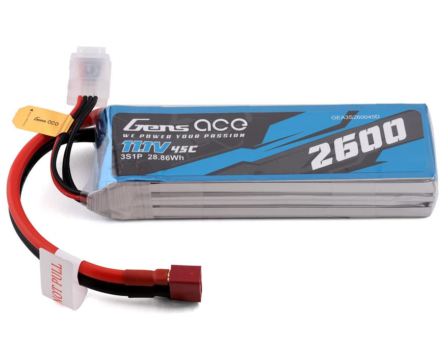 Gens Ace GEA3S260045D 11.1v 2600mAh 3s 45C LiPo Battery with Deans Connector