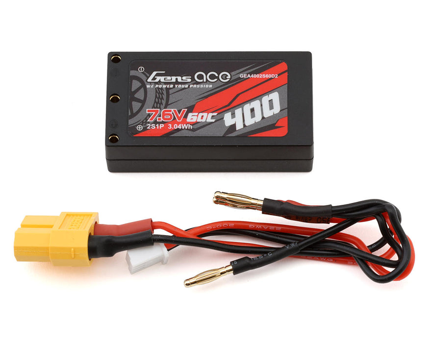 Gens Ace GEA4002S60D2 7.6v 400mAh 2S 60C Hardcase Shorty LiHV Battery with 2mm Bullets