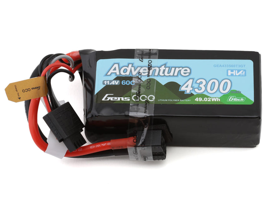 Gens Ace GEA433S60T3GT G-Tech 11.4v 4300mAh 3S Smart LiHV Battery 60C with Universal Connector