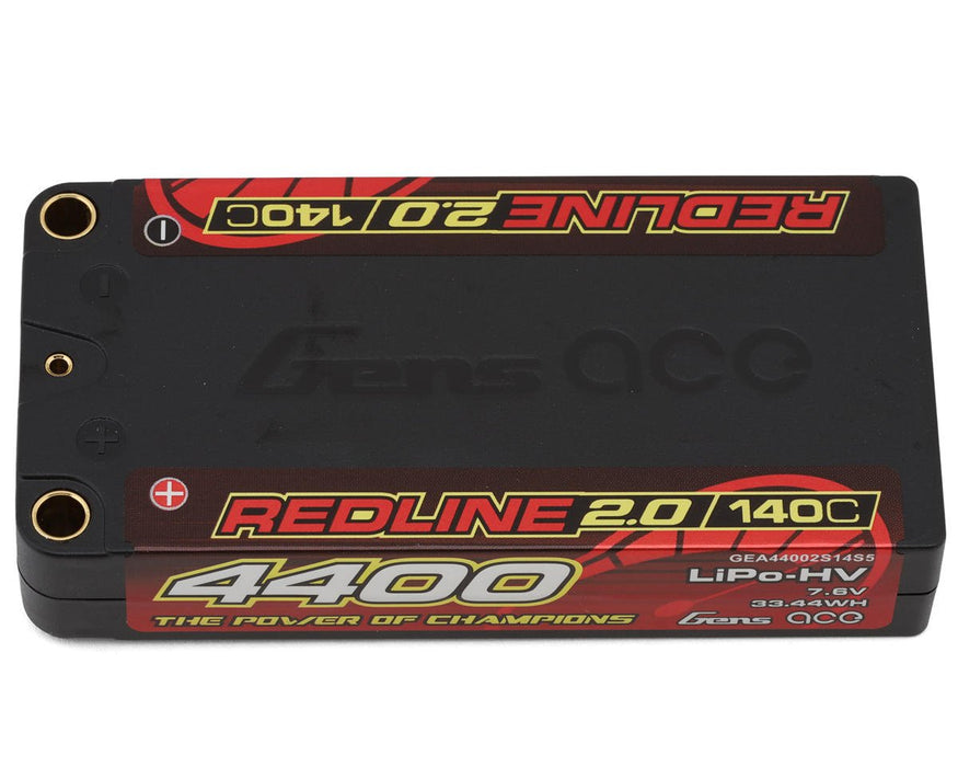 Gens Ace GEA44002S14S5 Redline 2.0 7.6v 4400mAh 2S 140C Shory LiHV Battery with 5mm Bullets