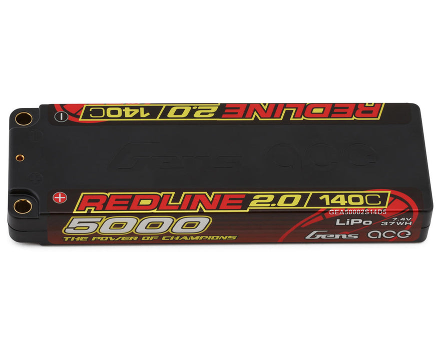 Gens Ace GEA50002S14D5 Redline 2.0 7.4v 5000mAh 2S 140C LiPo Battery with 5mm Bullets