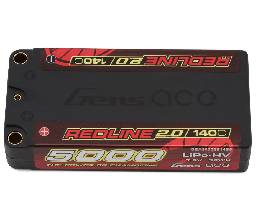 Gens Ace GEA50002S14S5 Redline 2.0 7.6v 5000mAh 2S 140C Shory LiHV Battery with 5mm Bullets