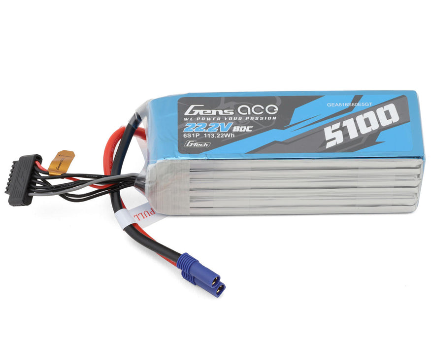 Gens Ace GEA516S80E5GT G-Tech 22.2v 5100mAh 6S 80C Smart LiPo Battery with EC5 Connector
