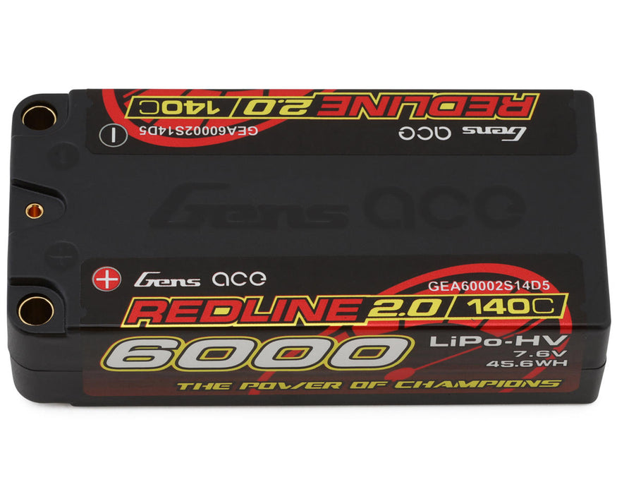 Gens Ace GEA60002S14D5 Redline 2.0 7.6v 6000mAh 2S 140C Shorty LiHV Battery with 5mm Bullets