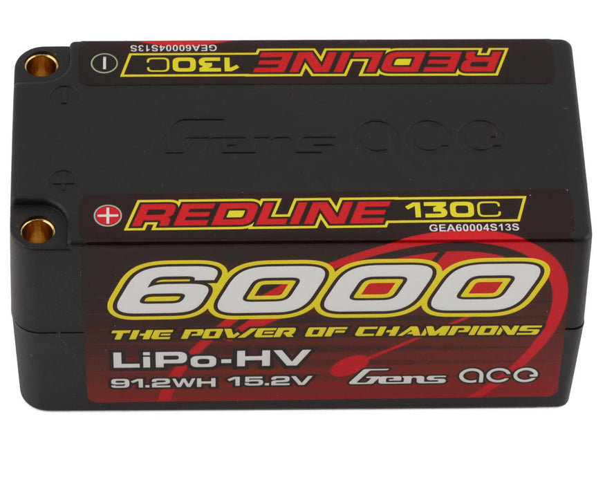 Gens Ace GEA60004S13S Redline 15.2v 6000mAh 4S 130C LiHV LiPo Shorty Battery with 5mm Bullets