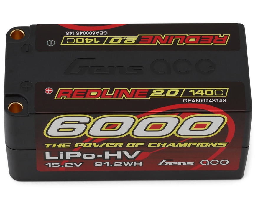 Gens Ace GEA60004S14S Redline 2.0 15.2v 6000mAh 4S Shorty 140C LiHV Battery with 5mm Bullets