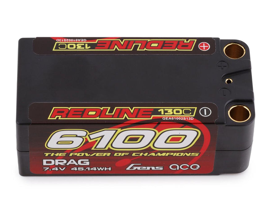 Gens Ace GEA61002S13D Redline "Drag" 7.4v 6100mAh 2S 130C LiPo Battery Pack with 8mm Bullets