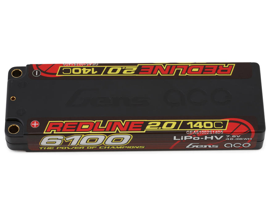 Gens Ace GEA61002S14D5 Redline 2.0 7.6v 6100mAh 2S 140C LCG LiHV Battery with 5mm Bullets