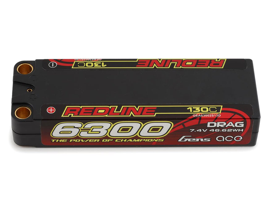 Gens Ace GEA63002S13D Redline "Drag" 7.4v 6300mAh 2S 130C LiPo Battery Pack with 8mm Bullets