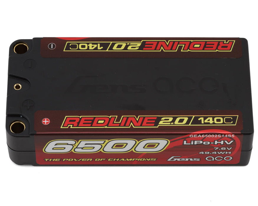 Gens Ace GEA65002S14S5 Redline 2.0 7.6v 6500mAh 2S Shorty LiHV 140C Battery with 5mm Bullets