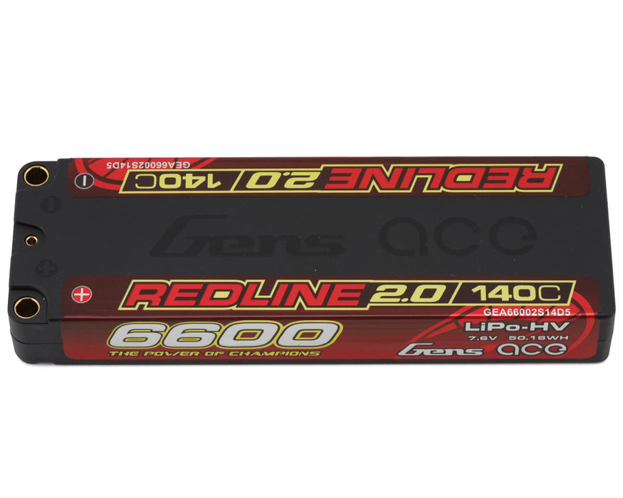 Gens Ace GEA66002S14D5 Redline 2.0 2S Standard LiHV Battery 140C (7.6v 6600mAh) with 5mm Bullets