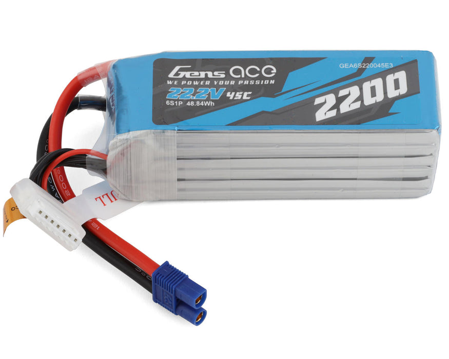 Gens Ace GEA6S220045E3 22.2v 2200mAh 6S LiPo Battery 45C with EC3 Connector