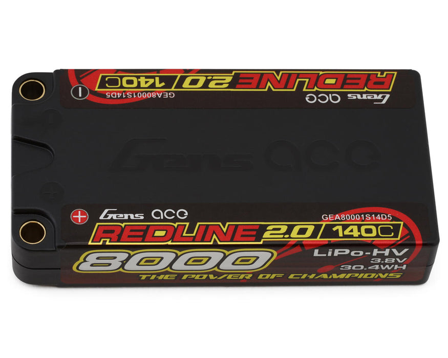 Gens Ace GEA80001S14D5 Redline 2.0 3.8v 8000mAh 1S 140C Shorty LiHV Battery with 5mm Bullets