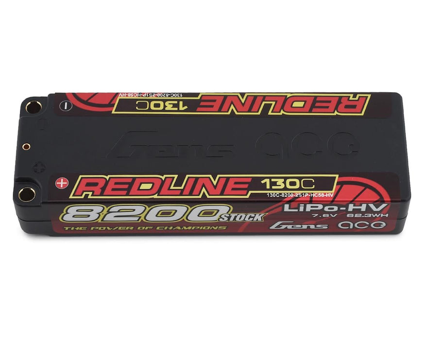 Gens Ace GEA82002S13D5 Redline 7.6v 8200mAh 2s LiHV 130C LiPo Battery with 5mm Bullets
