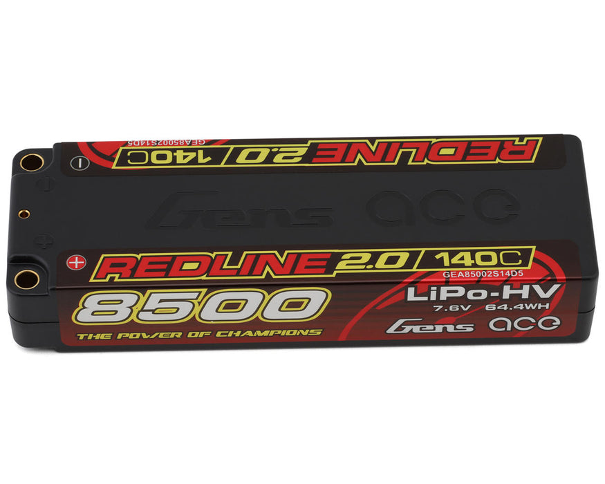 Gens Ace GEA85002S14D5 Redline 2.0 7.6v 8500mAh 2S 140C LiHV Battery with 5mm Bullets