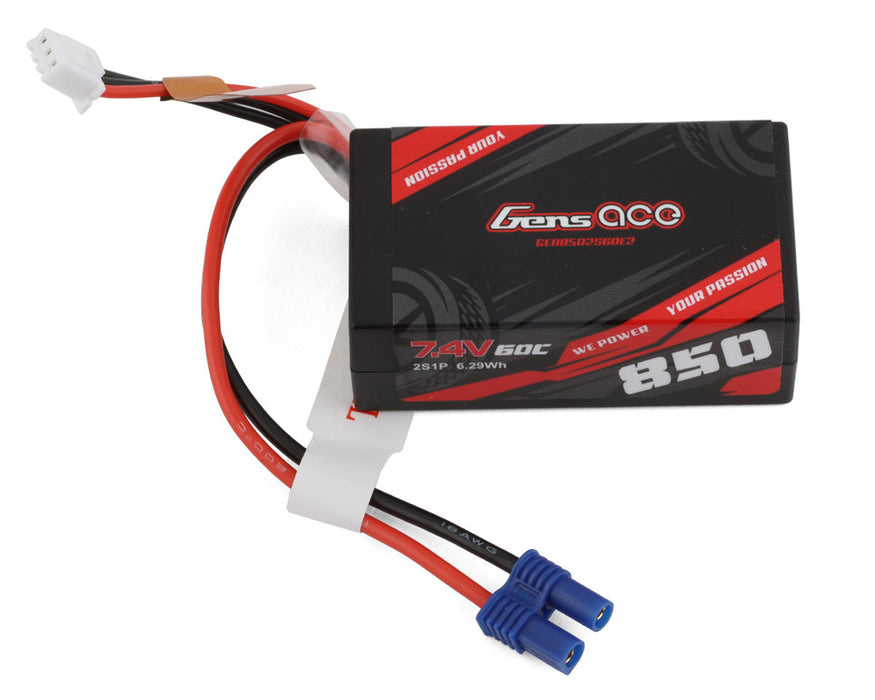 Gens Ace GEA8502S60E2 7.4v 850mAh 2S 60C LiPo Battery with EC2 Connector