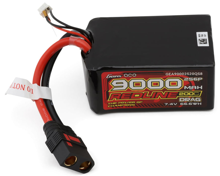 Gens Ace GEA90002S20QS8 Redline "Drag" 7.4v 9000mAh 2S 200C LiPo Battery with QS8 Connector