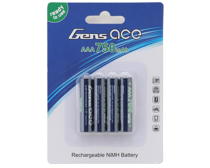 Gens Ace GEANM7501S3A High Power Rechargeable 1.2v 750mAh AAA NIMH Battery (4 Pack)