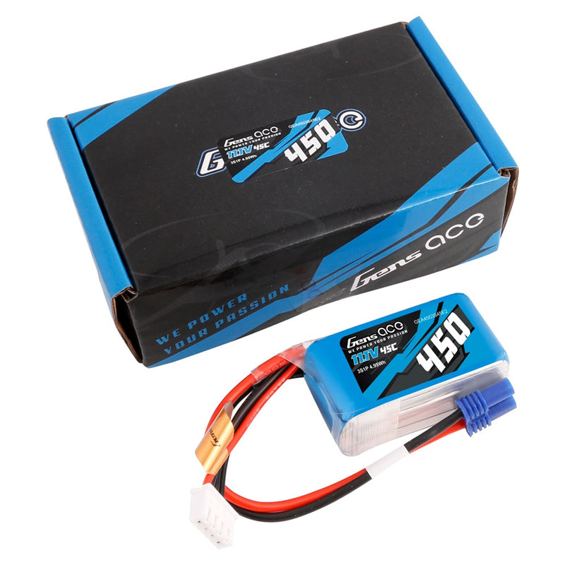 Gens ace 450mAh 11.1V 45C 3S Shorty LiPo Battery Pack with EC2