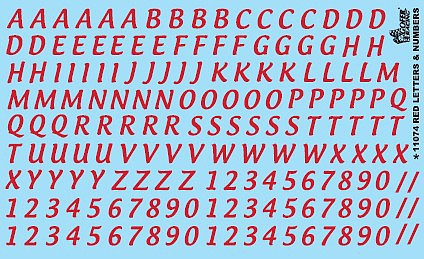 Gofer Racing Decals 11074 1/24 Decals - Red Letters And Numbers 5/8"