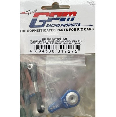 GPM Racing Products XO16025TS/2H-B Blue Aluminum Servo Horn with Stainless Steering Link fits Traxxas XO-1