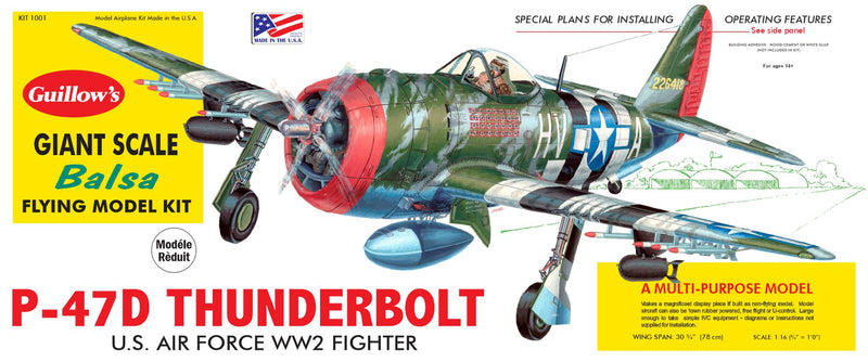 Guillows 1001 1/16 P-47 Thunderbolt (30" Wingspan) Balsa Flying Model Kit