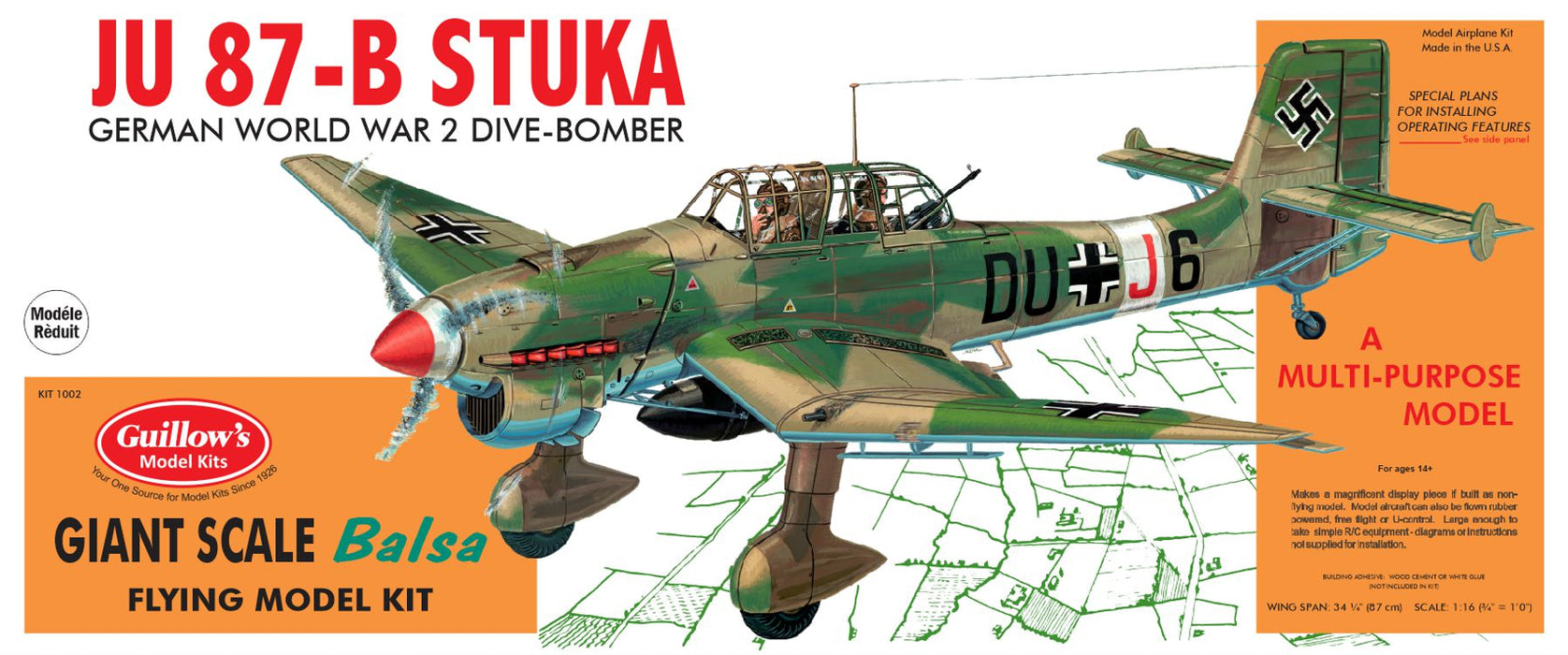 Guillows 1002 Ju-87B Stuka 34" (Wingspan) Balsa Flying Model Kit