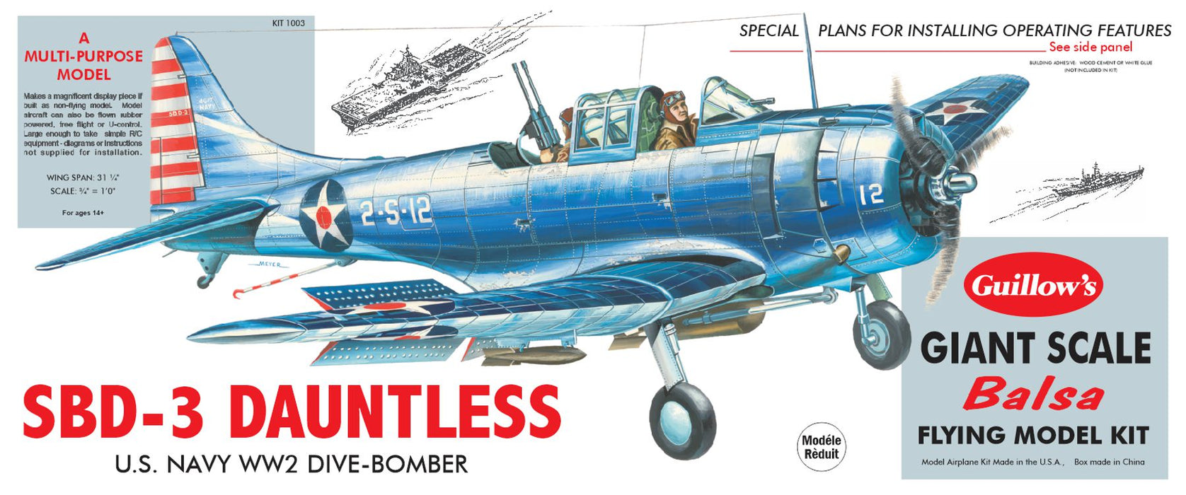 Guillows 1003 Sbd-3 Dauntless (31" Wingspan) Balsa Flying Model Kit