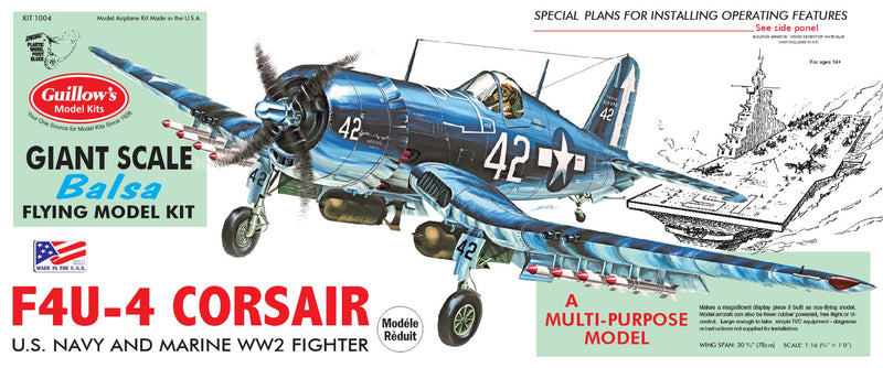 Guillows 1004 F-4U4 Corsair (30" Wingspan) Balsa Flying Model Kit