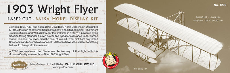 Guillows 1202 Wright Flyer (24" Wingspan) Balsa Model Display Kit