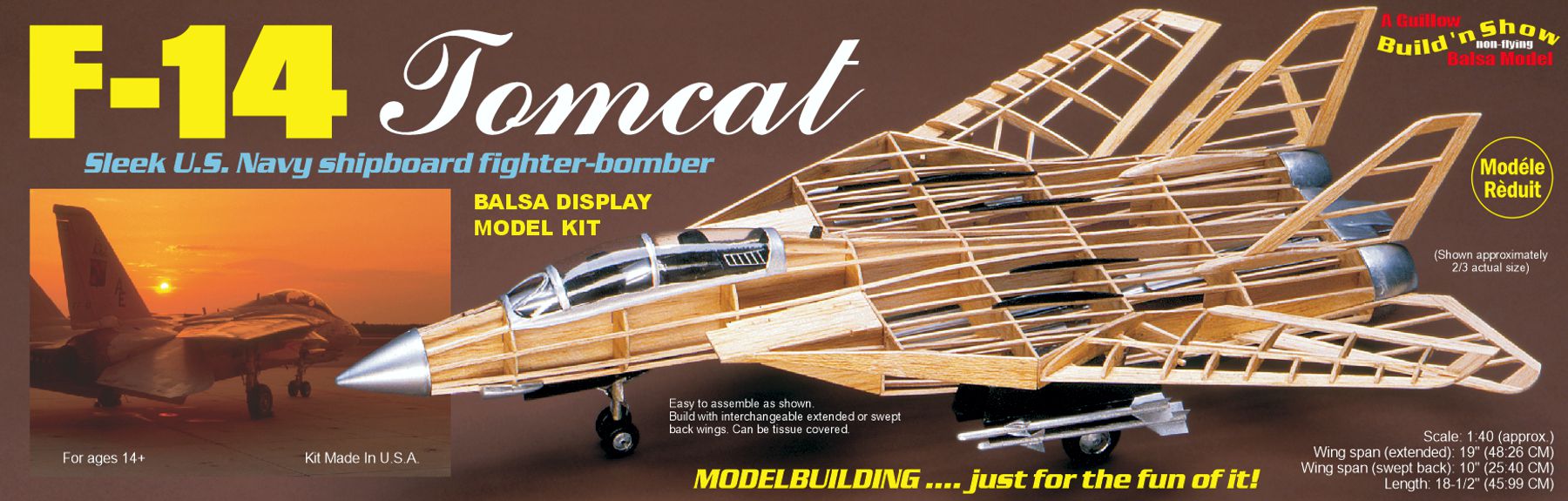 Guillows 1402 1/40 F-14 Tomcat Balsa Display Model Kit