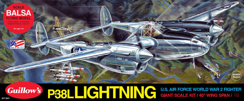 Guillows 2001 1/16 P-38 Lightning 40" Balsa Display Model Kit