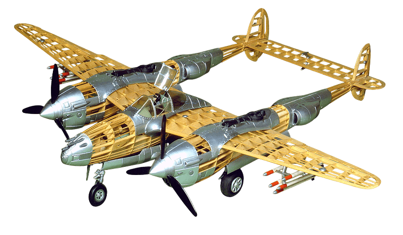 Guillows 2001 1/16 P-38 Lightning 40" Balsa Display Model Kit