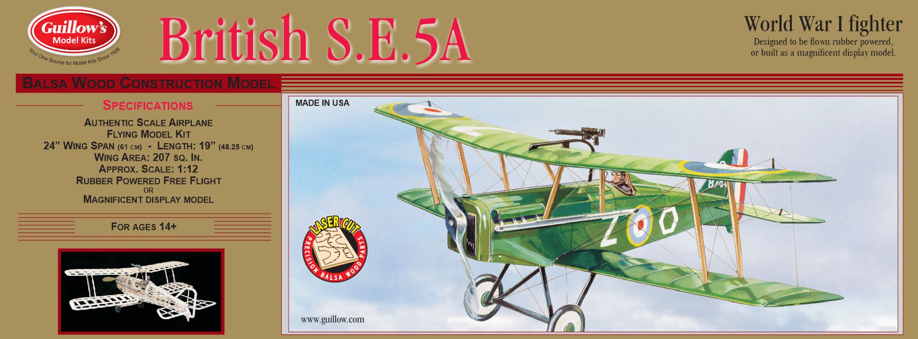 Guillows 202 1/14 Se5a Raf 24" Balsa Display Model Kit