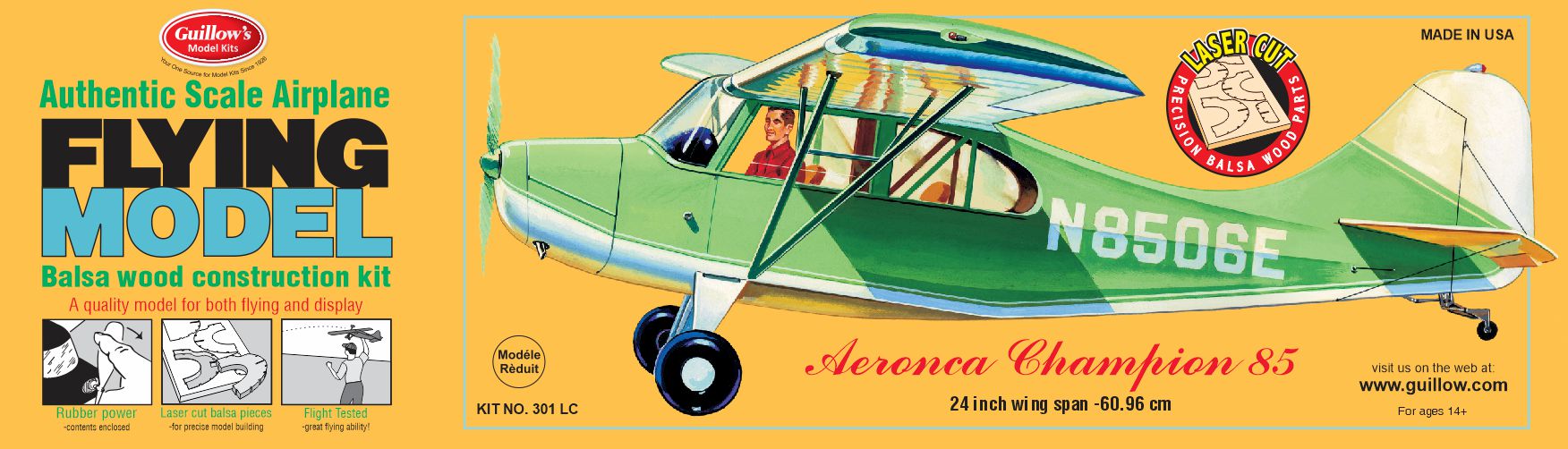 Guillows 301 1/18 Aeronca Champion 24" Balsa Flying Model Kit