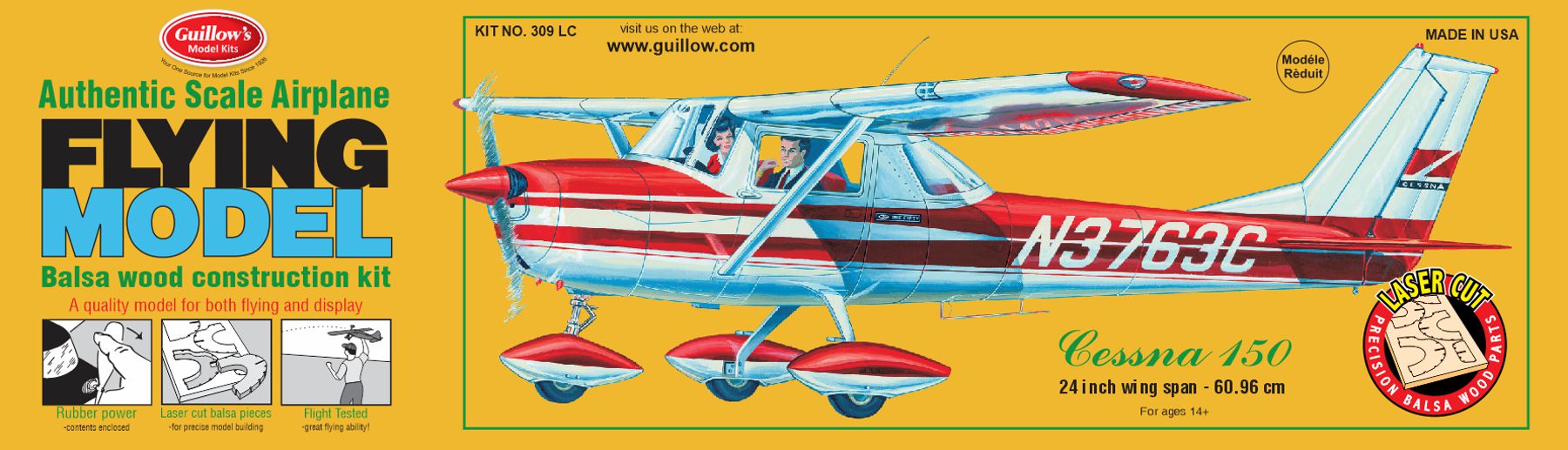Guillows 309 1/16 Cessna 150 24" Balsa Flying Model Kit