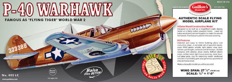 Guillows 405 1/16 P-40 Warhawk 28" Balsa Display Model Kit