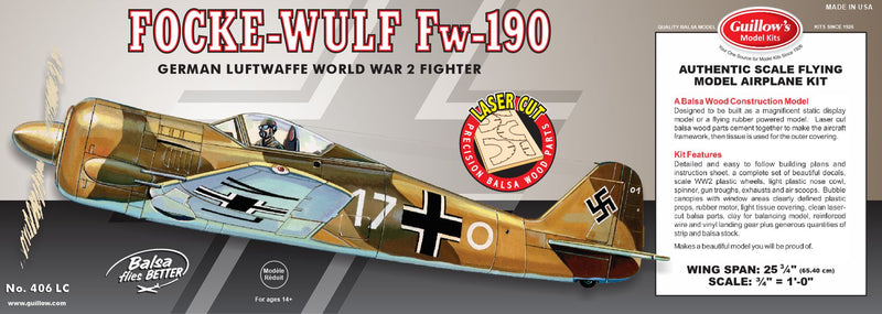 Guillows 406 1/16 Focke Wulf Fw-190 25" Balsa Display Model Kit