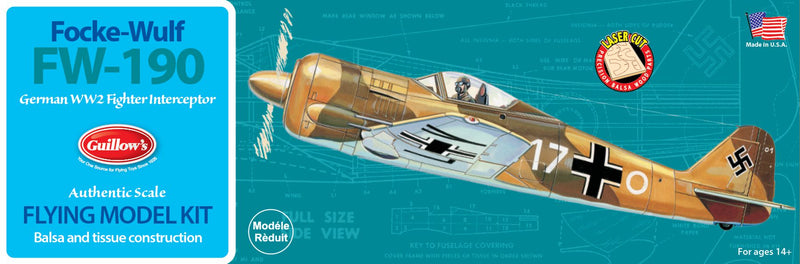 Guillows 502 1/30 Focke Wulf Fw-190 16" Balsa Flying Model Kit
