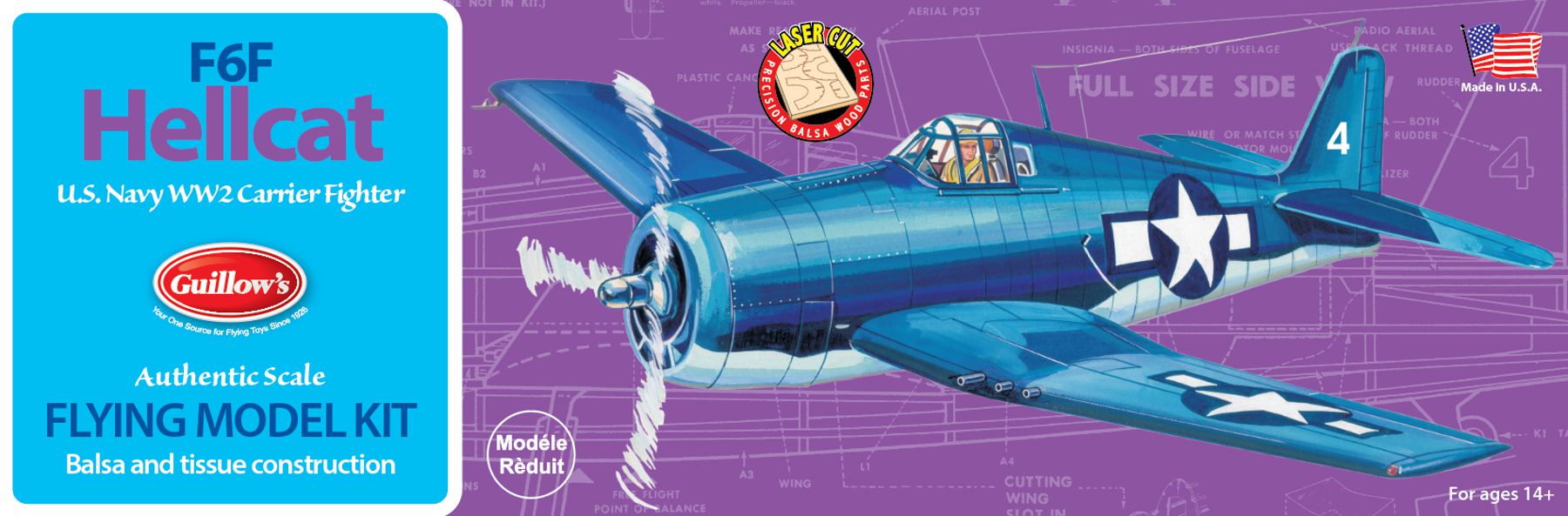 Guillows 503 1/30 F-6F Hellcat 16" Balsa Flying Model Kit