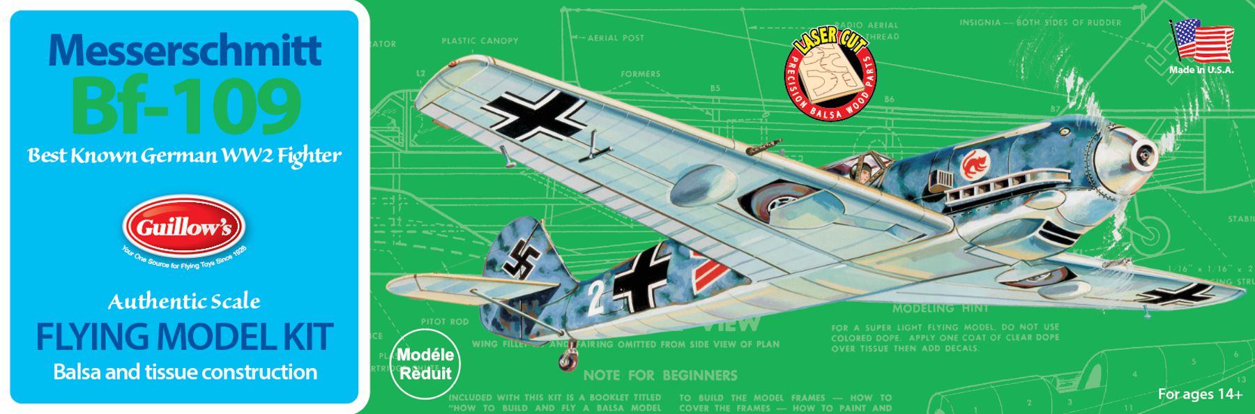 Guillows 505 1/30 Bf-109 Messerschmitt 16" Balsa Flying Model Kit